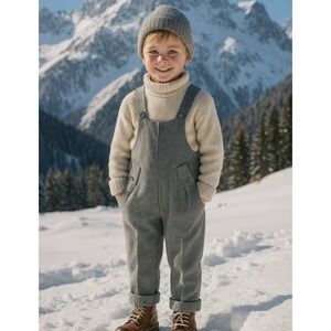 Vintage Dan Jean Boy Wool Blend Overalls EU 6 Years Gray Outerwear Lined France